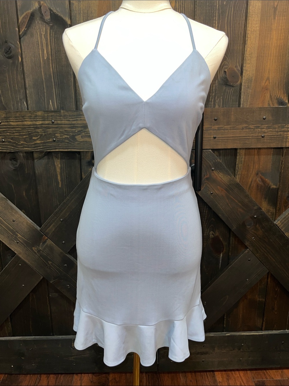 Lovers + Friends Baby Blue Tiff Mini Dress M Cut Out Ruffle Festival Boho NWT‎